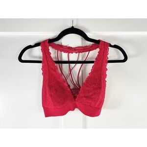 Victoria's Secret PINK Red Lace Bralette Strappy Crisscross Back Coquette M